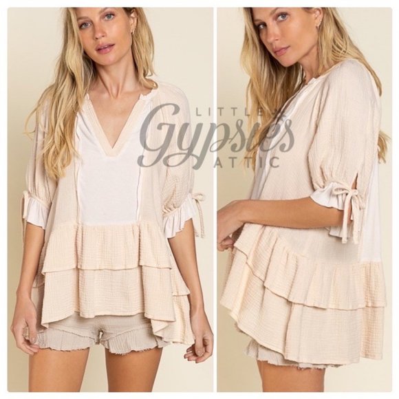 POL Emerald Sage Bohemian Tunic Top - Picture 4 of 14